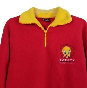Vintage Tweety Bird Fleece Pullover Space Jam Warner Bros 1996 Quarter Zip